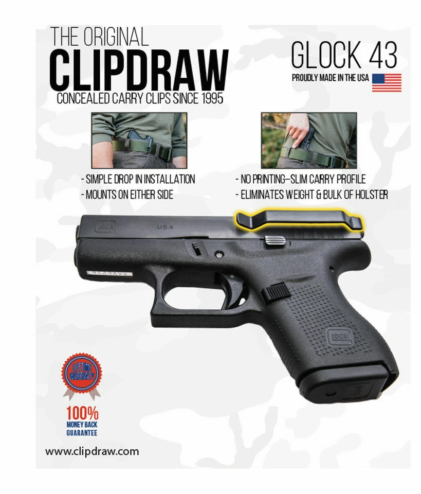Clipdraw Belt Clip for Glock 43 43X & 48 9mm IWB Black Ambidextrous Clip Holster - Image 1 of 4