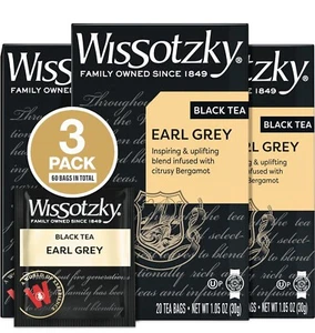 Wissotzky Earl Grey Black Tea, 3 Pack - 60 Tea Bags - Picture 1 of 1