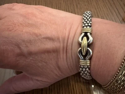 Brazalete Lagos Oro 18kt y Plata de Ley 9mm Derby Hebilla 6 3/4”, Venta al por menor $1350 Foto 1 de 4