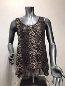Deb Tank Size L Top bold leopard print Women Sleeveless Hi/low Hem Pullover - Picture 1 of 8