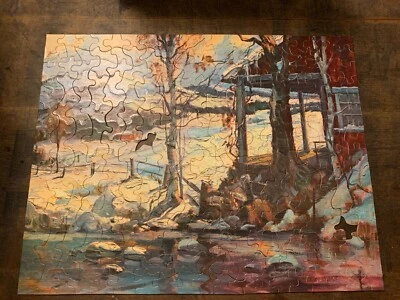 Rompecabezas de colección Guild 304 piezas serie 128 Mountain Retreat rojo nieve granero curvilíneo piezas Foto 1 de 4