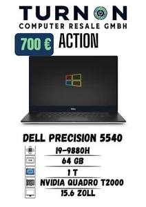 DELL precision 5540 I i9-9880H I 64 GB I 1 T I Nvidia Quadro T2000 I En Tastatur - Bild 1 von 4