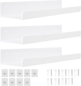 Set of 3 Floating Wall Shelves 30cm No Drill Acrylic for Bathroom Bedroom Kitche - Picture 1 of 12
