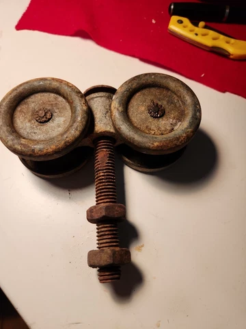 Vtg Old Used Track Channel cast iron Barn Door Rollers Trolleys Parts Cover
