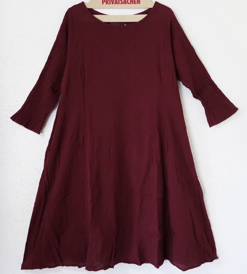 PRIVATSACHEN Crinkel Tunika-Kleid IDENTÄTER 48-50-52 (3)  Ecokattun aubergine - Bild 1 von 3