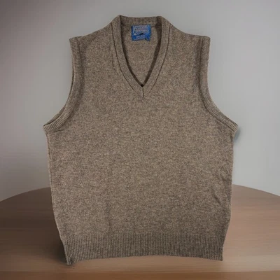 Pendleton Brown Sweater Vest Men’s L Large Pure Virgin Lambs Wool V Neck Soft - Image 1 of 4