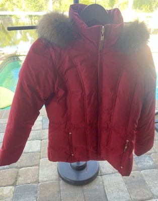 Ellen Tracy Down Jacket P Small Blue Fox Fur Hood Quiet Luxury Coat Statement - Image 1 of 4