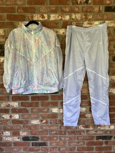 Vintage 80's  Adidas Pastel Iridescent Track Suit Women Silver Tag Size Medium - Picture 1 of 23