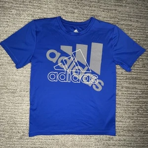 Adidas Size S Boy T Shirt Logo Short Sleeve Crew Neck Blue - Picture 1 of 10