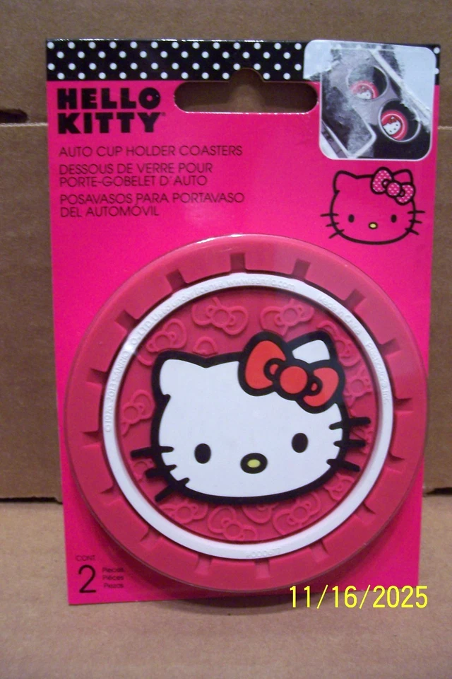 Par de 2 - Posavasos portavasos para automóvil Hello Kitty - NUEVO en paquete Foto 1 de 1
