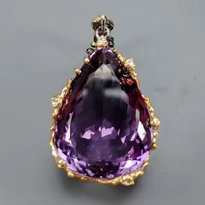 Colgante de amatista natural hecho a mano de 60 quilates + plata de ley 925 / NP52204 Foto 1 de 4