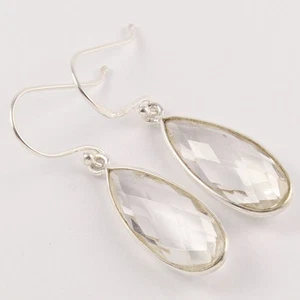 Pendientes colgantes de plata de ley 925 con piedras preciosas facetadas de pera de cuarzo de cristal natural - Imagen 1 de 12