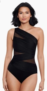 Miraclesuit Jena One Piece One Shoulder Swimsuit NWOT size 8 Black - Picture 1 of 5