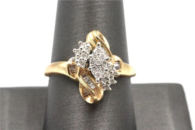 PRECIOSO ANILLO RACIMO AUTÉNTICO ORO MACIZO 10K 1/2CTW DIAMANTES NATURALES TALLA 9.5+ Foto 1 de 4