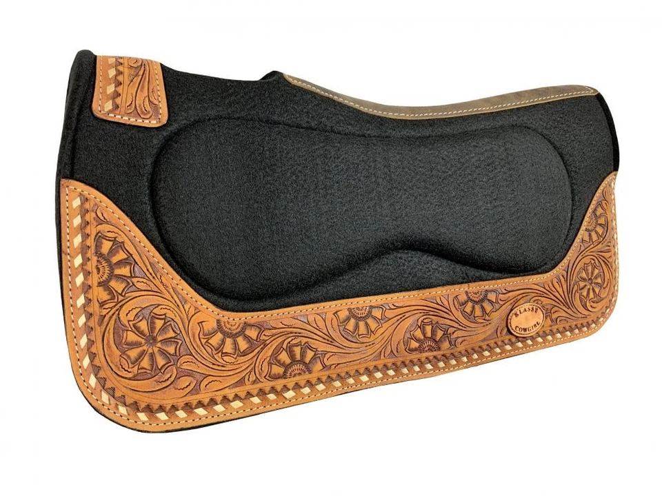 Klassy Cowgirl Barrel Style Felt Saddle Pad w/ Floral Tooling - Image 1 of 1