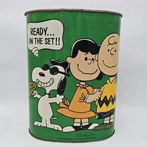 Snoopy Peanuts Gang Lucy Charlie braun grün Metall Cheinco Mülleimer 70er Jahre - Bild 1 von 20