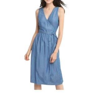Gap Damen Chambray Wickelkleid Medium Indigo Knielang Ärmellos Gr. Small - Bild 1 von 9