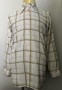 Men’s 1970s Beige Check Spear Point Shirt Disco Style European Vintage 38-40 M - Picture 1 of 5
