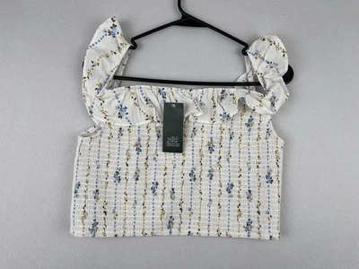 Wild Fable 女式荷叶袖缩褶背心蓝色花卉大号 — 第 1/4 张图片