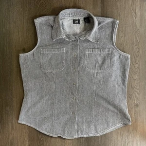 Vintage 90s Lee Women’s Striped Vest Medium Hickory - Picture 1 of 5
