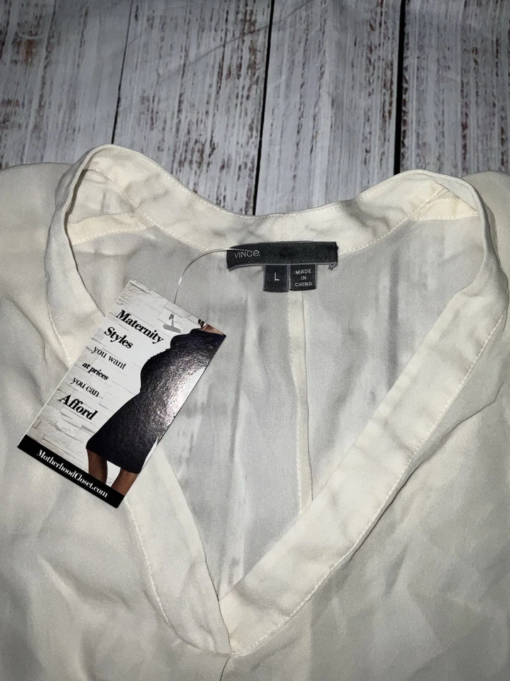 Blusa Vince Feminina Mescla de Seda Grande Creme Ajuste Relaxado Decote Dividido Leve (248 - Imagem 1 de 4