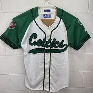 Maglia baseball vintage anni 90 starter Boston Celtics NBA grande bianca con bottoni - Foto 1 di 18