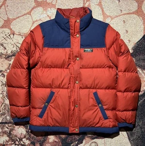 L.L. Bean Puffer Down Jacket Orange Navy Small - Picture 1 of 9