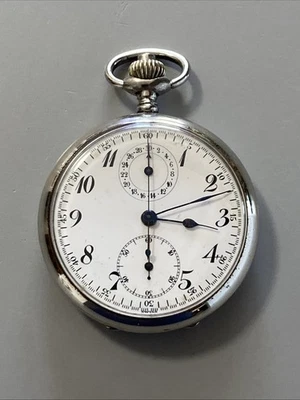 Antique 16s Breitling Montbrilliant Military Dial  Chronograph Pocket Watch Nice - Image 1 of 4