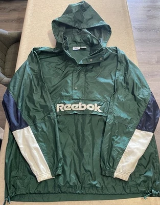 Vintage Reebok Pullover Jacket Mens Large Green White Nylon Windbreaker 90s Logo - Image 1 of 4