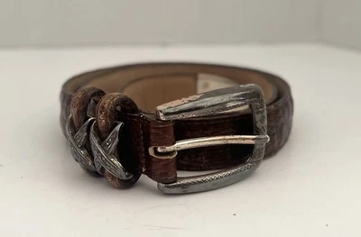Brighton Women's Belt Silver Accents Croc Print Dark Brown 32” SALE! - Image 1 of 4