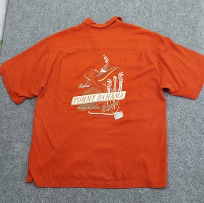 Camisa Tommy Bahama Para Hombres XL Seda Naranja Bordada Pelicano Puros Campamento Hawaiano Foto 1 de 4