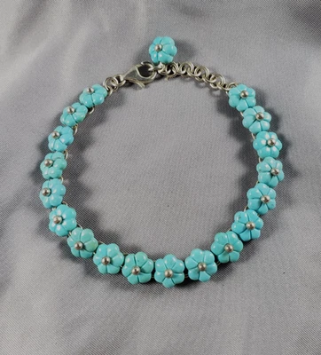 Pulseira esterlina flor turquesa WK Whitney Kelly 6,5-8" 16,9 gramas - Imagem 1 de 4