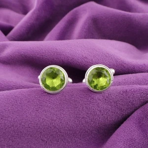 Natural Peridot Sterling Silver Green Brothers Gift Statement Cufflinks Jewelry - Picture 1 of 6