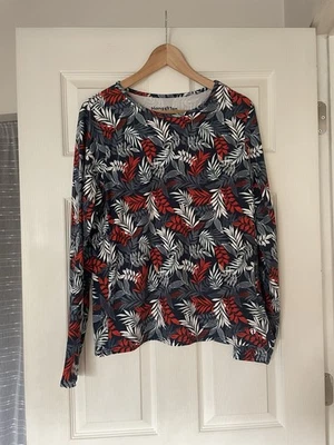 Hang Ten Rash Guard Women’s Size L  Long Sleeve Shirt Blue Red Leaves UV UPF 50+ - Image 1 of 4