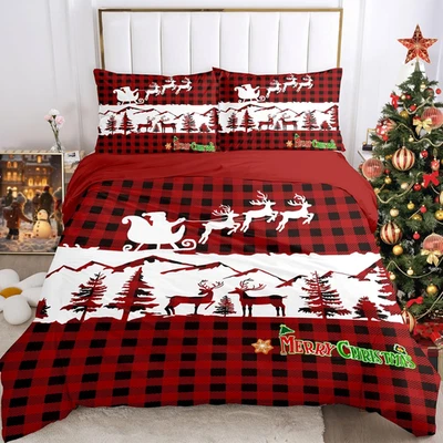 Copripiumino Matrimoniale Natalizio 260X240,Set Di Biancheria Da Letto Con Babbo - Immagine 1 di 4