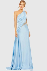 MAC DUGGAL Size: 6 Blue One Shoulder Embellished Satin Gown Blue Side Train - Picture 1 of 23