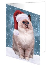 Let it Snow Christmas Ragdoll Cat Santa Hat Set of 10 Greeting Cards T249