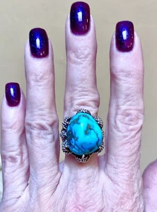 VERY NICE Vintage Artisan LARGE Ornate Sterling Silver Turquoise Nugget Ring - Picture 1 of 12