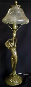 SECESYJNA LAMPA STOŁOWA Z BRĄZU FIGURA "DRYAD" z BOHEMY / LOETZ ? KLOSZ SZKLANY - Zdjęcie 1 z 14