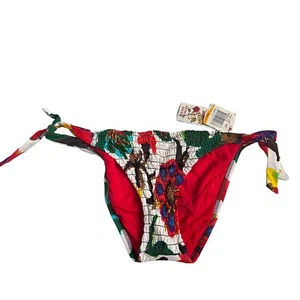 Lucky Brand bikini bottom small white green red floral side tie knot swimsuit - Picture 1 of 4