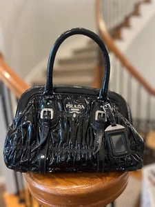 Authentic Prada Gaufre Tessuto Patent Leather Black Bag - Picture 1 of 3