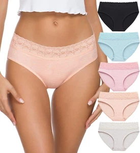 Cotton Bikini Underwear 5 Pack - Soft Lace Hipster Briefs with Stretch Comfort F - Picture 1 of 12