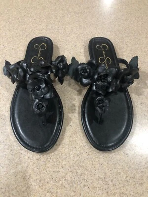 Jessica Simpson Women's Black Floral Embellished Flat Thong Sandals size 8-1/2 - Image 1 of 4