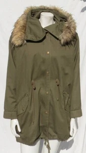 J.O.A. JOA US women’s M Green Removable Fleece Lining Faux Fur Hooded Parka Coat - Picture 1 of 9