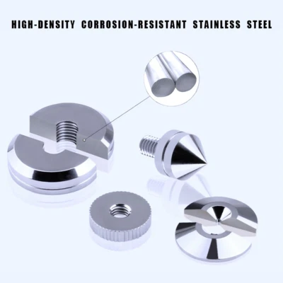 Set 4 Piedini Isolamento Giradischi Altoparlante HiFi Regolabile Acciaio Inox - Immagine 1 di 4