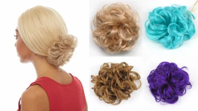 SOFT RIZADO DESORDENADO MOÑO PELO SCRUNCHIE CORBATA COLA DE CABALLO SOPORTE POSTIZO EXTENSIONES 3"  Foto 1 de 4