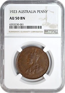 1923 Australia 1 One Penny NGC AU50 BN About Uncirculated Brown - Picture 1 of 3