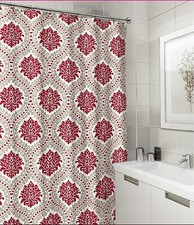 New ListingElegant Fabric Shower Curtain: Red Taupe White Floral Damask Design Nwop