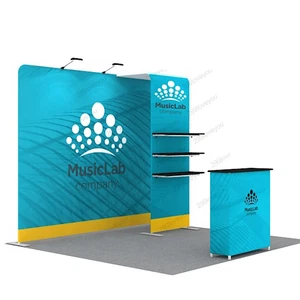 10ft Custom Tension Fabric Trade Show Displays Booth Set with Shelves Counter - Picture 1 of 5