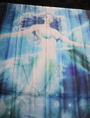 Mermaid Fantasy Ducha Corriente o Banner - Azul Blanco Verde Foto 1 de 4